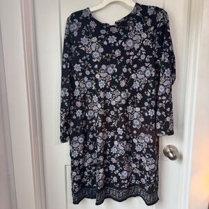 J. Jill Medium Floral Dress in Black, Purple & Blue – Cotton-Modal Garden Party